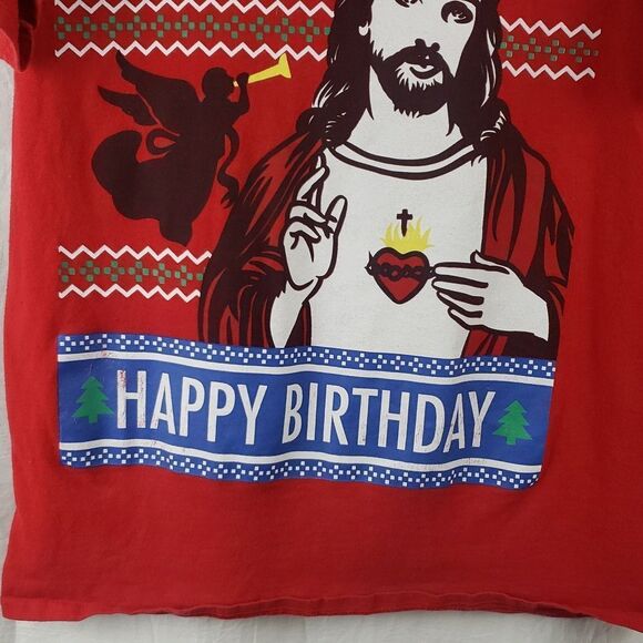 Happy Birthday Jesus Ugly Christmas Red T-Shirt - Picture 6 of 9